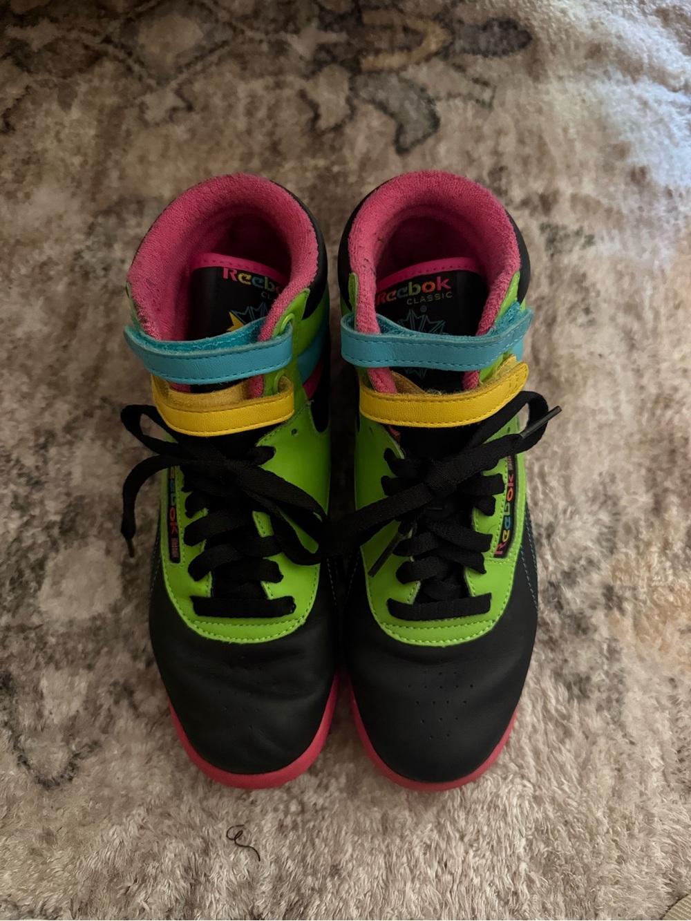 Reebok Black & Neon Green High-Top Sneakers